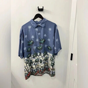 Campia Moda Mens Large Blue Tropical Vacation Short Sleeve Button Down Shirt XXL